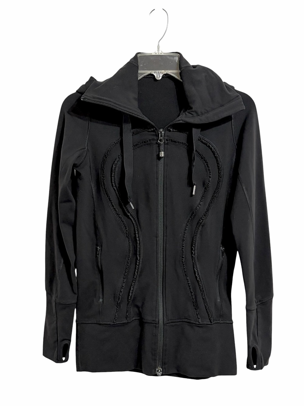 Lululemon Stride Ruffle Hooded Jacket Womans 4 Black Full Zip Activewear Workout